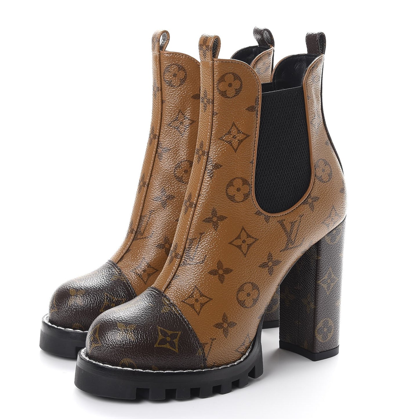 Patent Reverse Monogram Star Trail Chelsea Ankle Boots 38.5