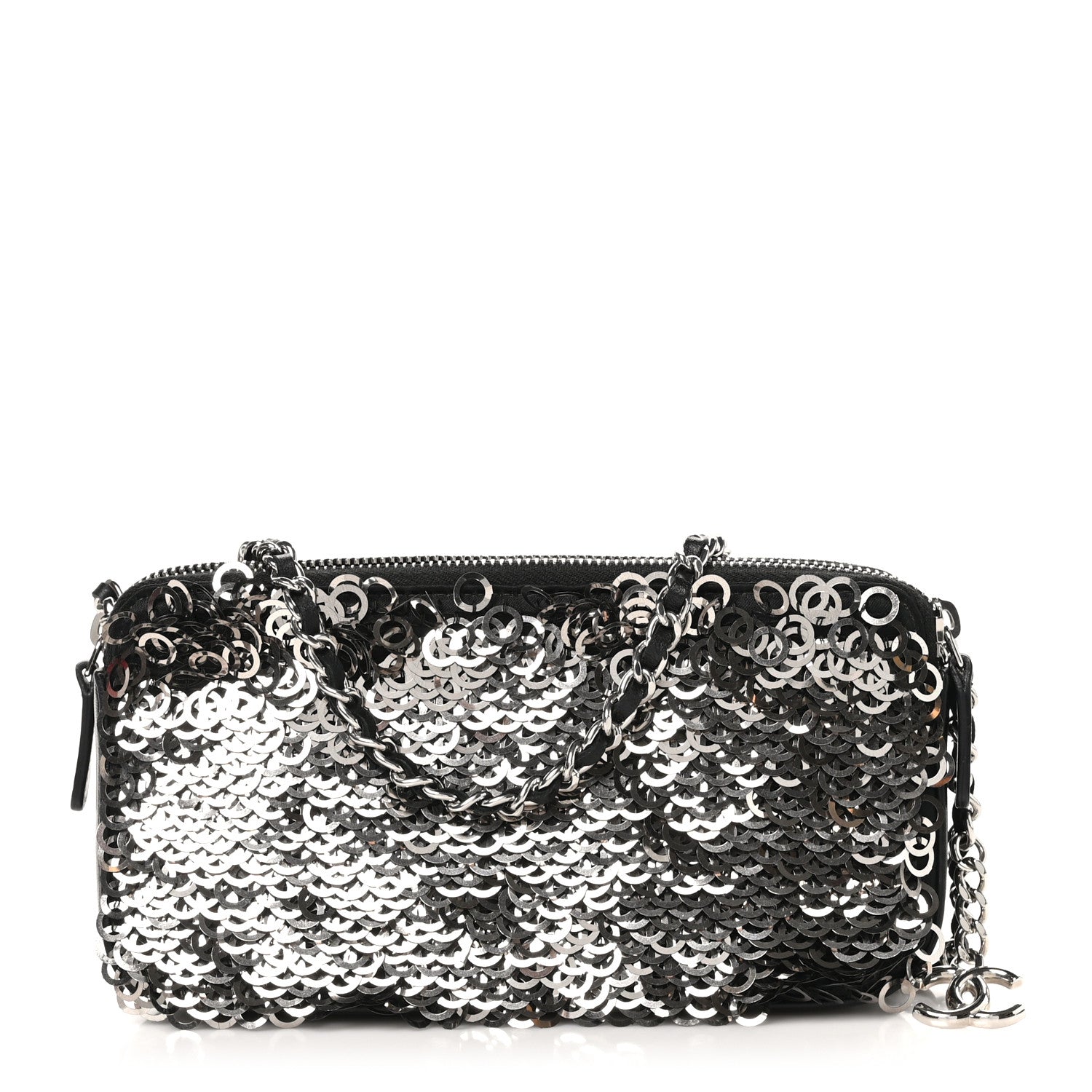 Chanel Sequin Lambskin Summer Night Clutch With Chain  Black Silver 1 of 11