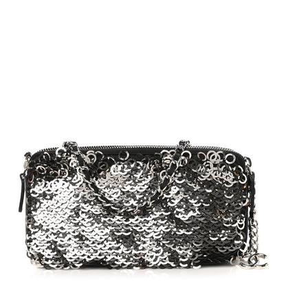 Chanel Sequin Lambskin Summer Night Clutch With Chain  Black Silver 1 of 11