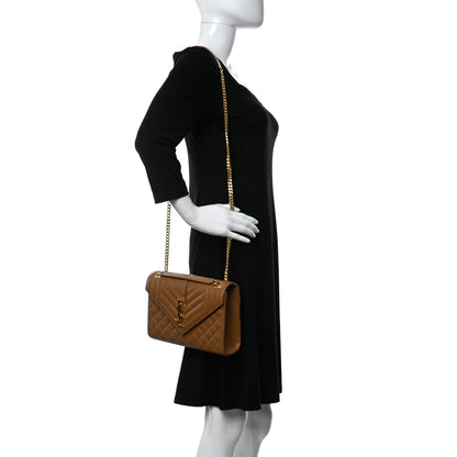Saint Laurent Grain De Poudre Textured Mixed Matelasse Triquilt Medium Monogram Satchel Tan 2 of 10