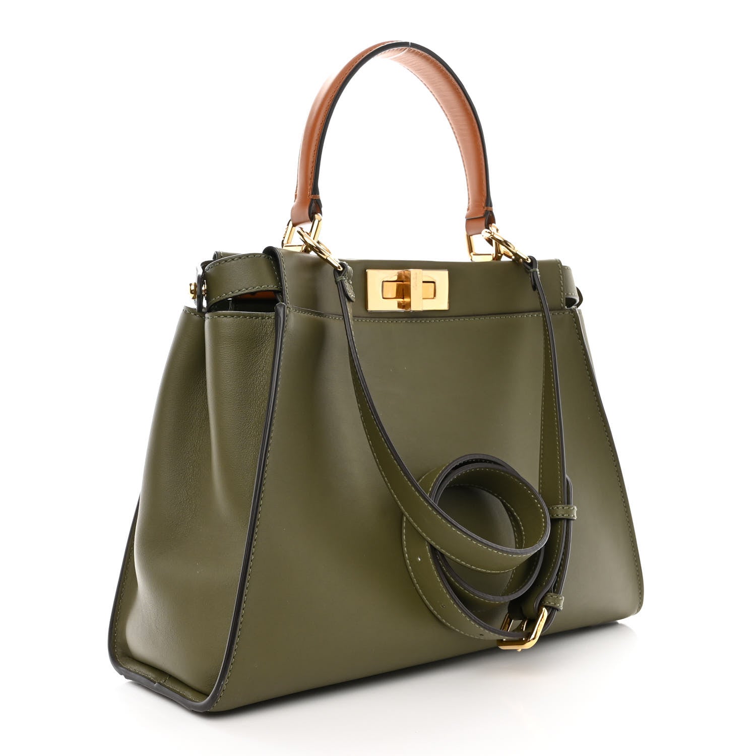 Fendi Vitello Seta Light Aura Shiny Nappa Medium Peekaboo I SEE U Satchel Equatore Cuoio 3 of 13