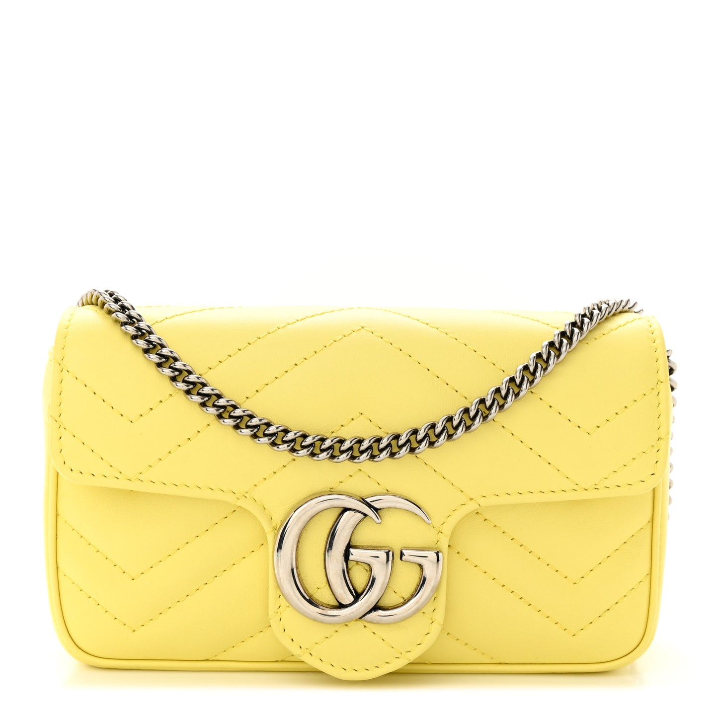 Calfskin Matelasse Super Mini GG Marmont Shoulder Bag Banana
