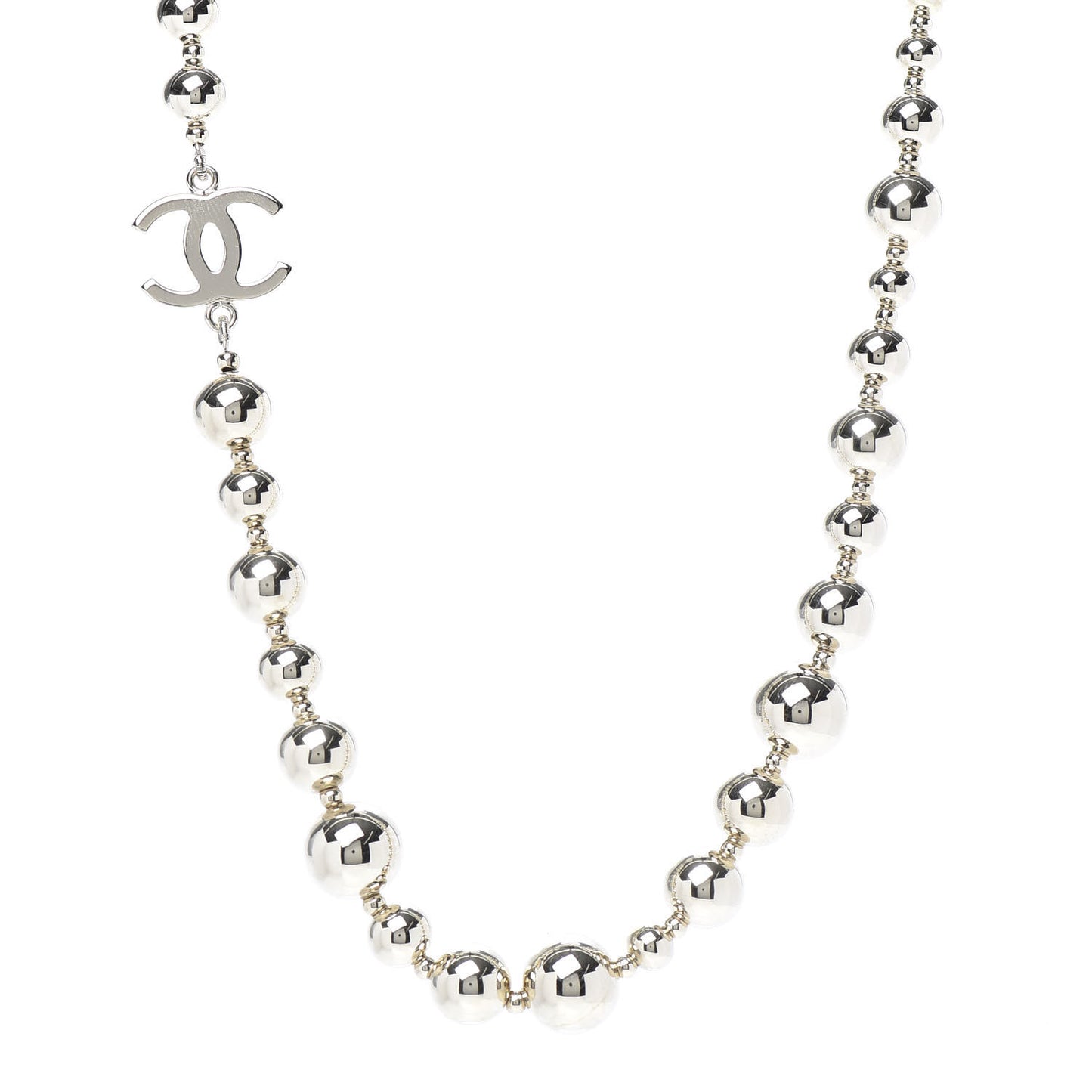 Metal Bead CC Necklace Silver