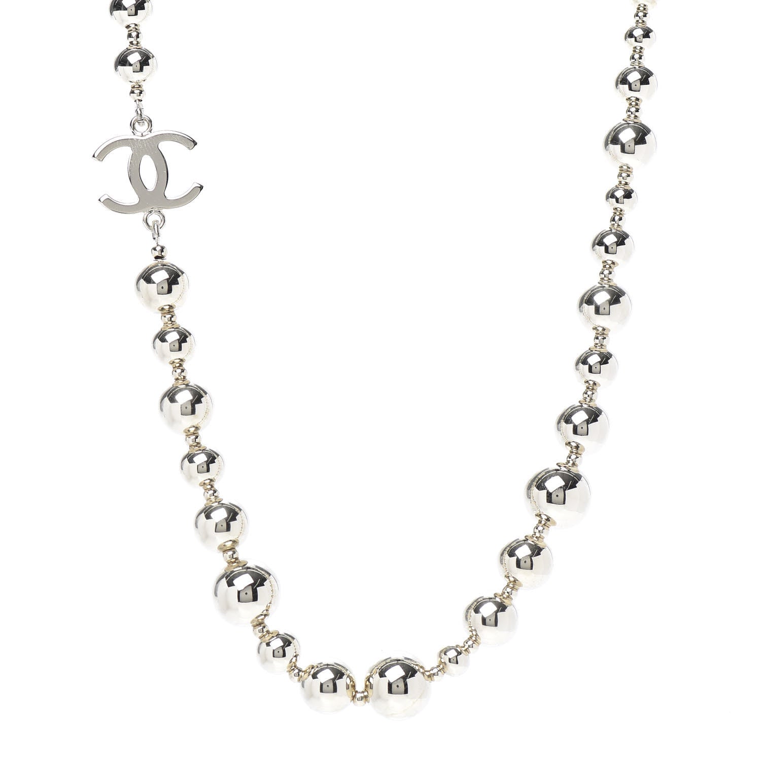 Chanel Metal Bead CC Necklace Silver 1 of 5