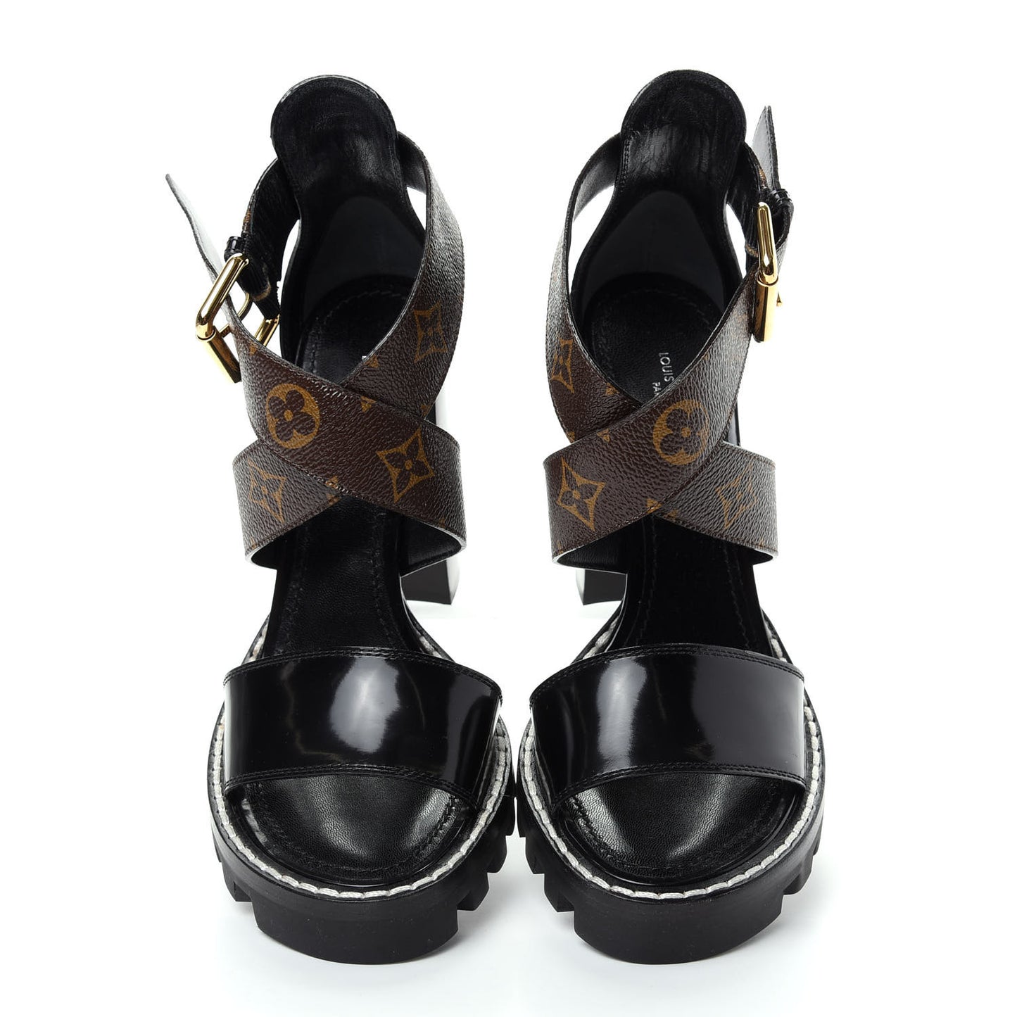 Glazed Calfskin Monogram Star Trail Sandal 38.5 Black