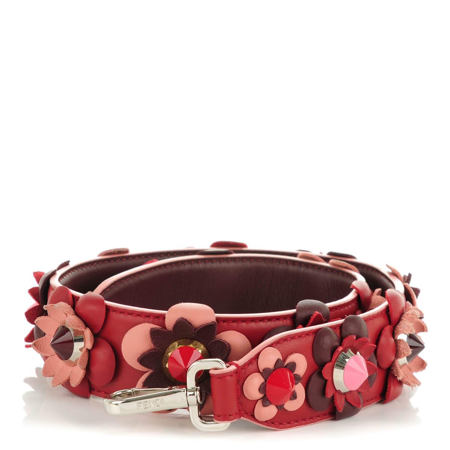 Fendi Vitello Dolce Flowerland Studded Strap You Ribes Bordeaux 1 of 4