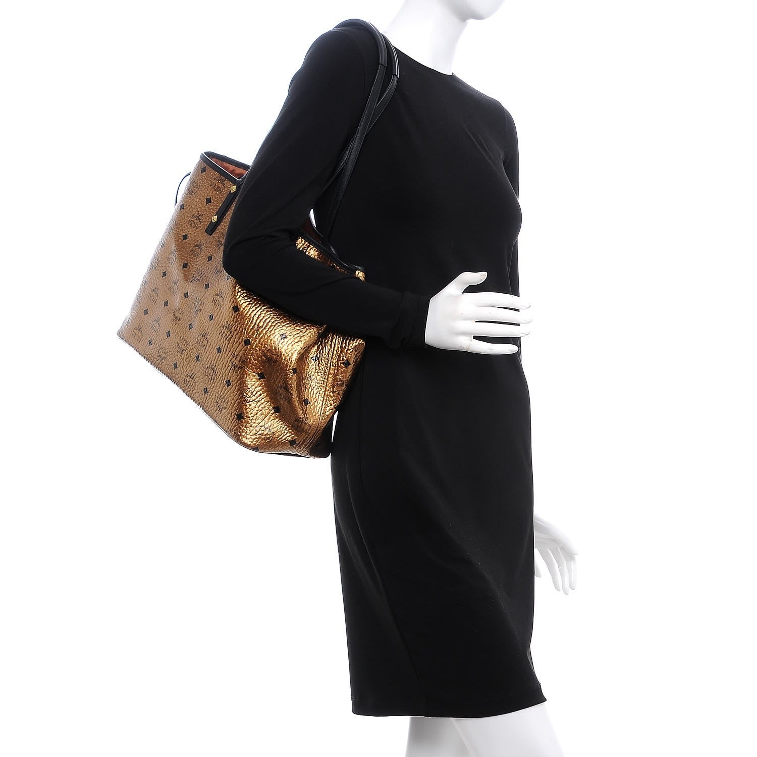 MCM Metallic Visetos Medium Shopper Tote Gold 2 of 11