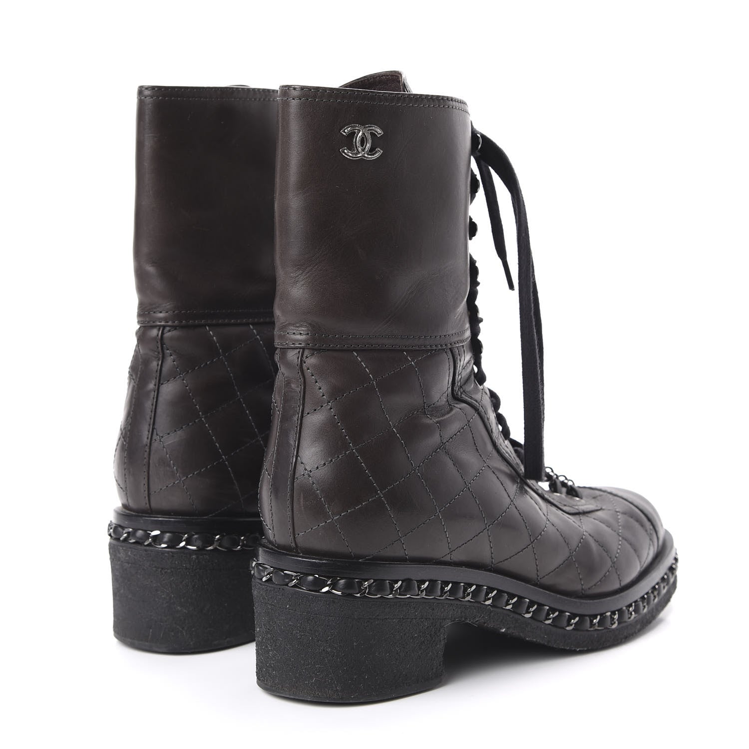Chanel Calfskin Quilted Chain Around Combat Boots 39 Black 4 of 7