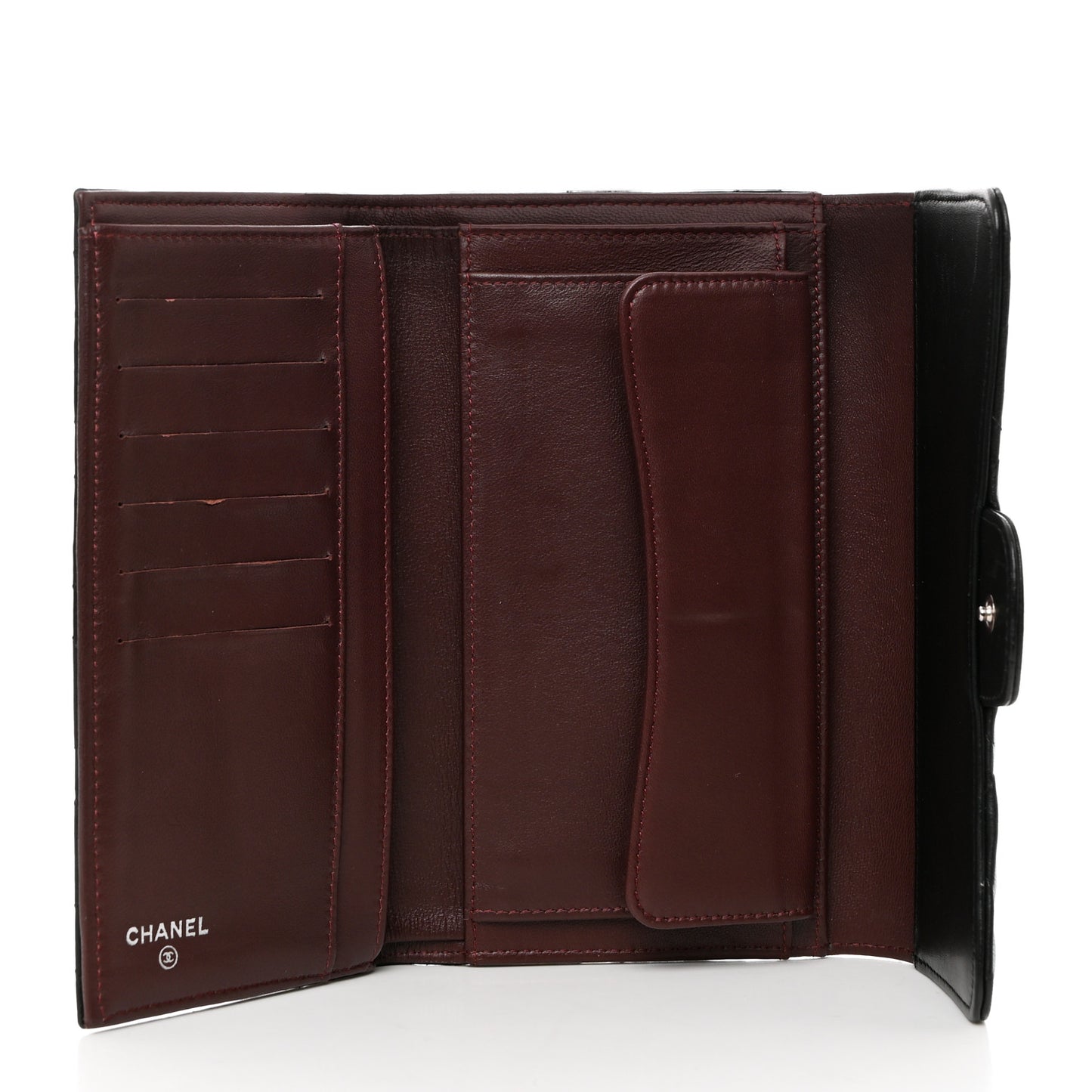 Lambskin Quilted Large Gusset Flap Wallet Black