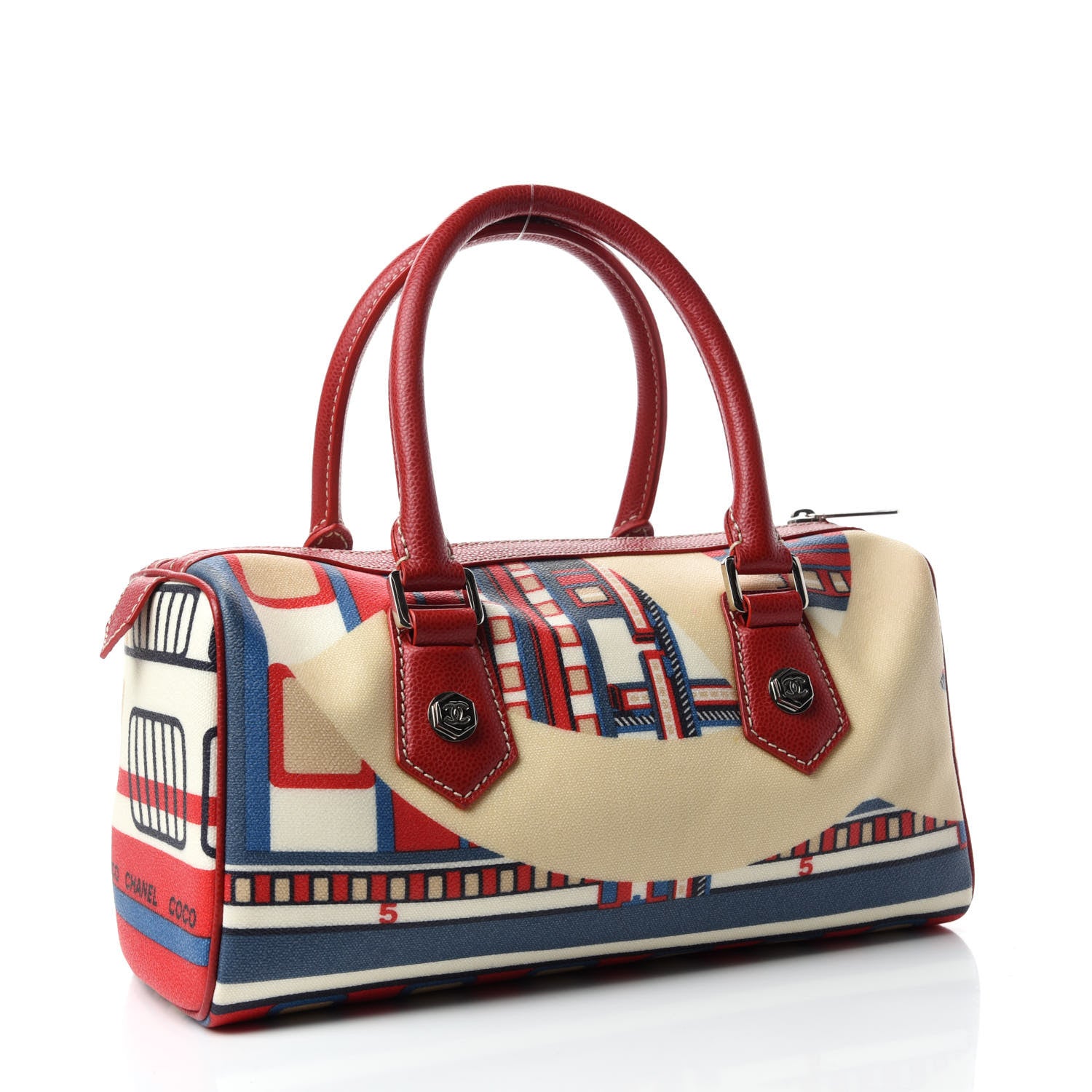 Chanel Coated Canvas Le Train Boston Bag Red 3 of 10