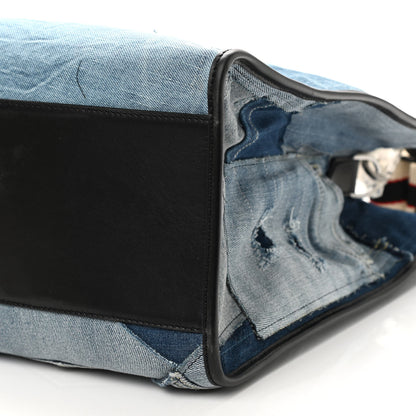 Dolce & Gabbana Calfskin Denim Patchwork Edge Shopper Tote Blue 8 of 10