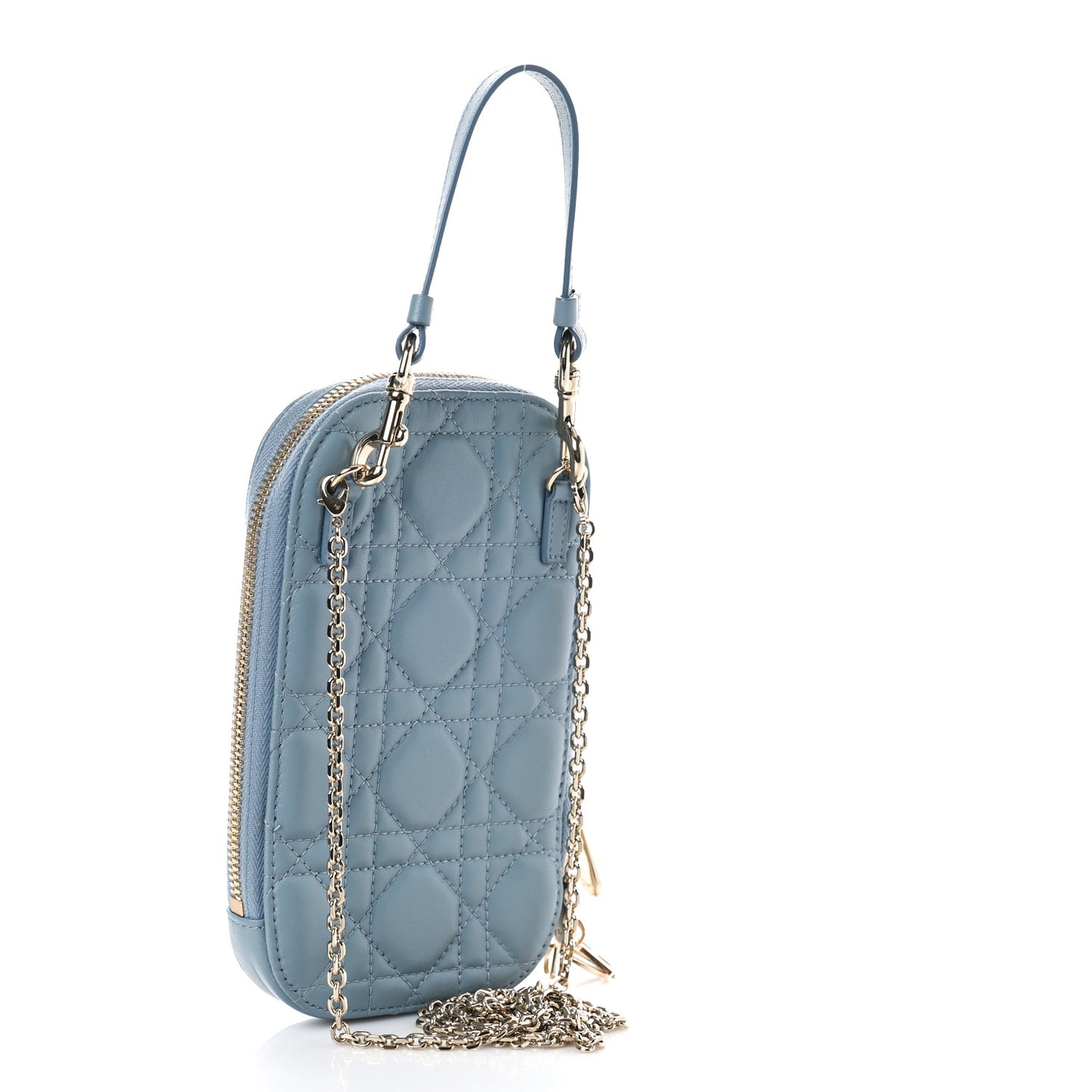 Lambskin Cannage Lady Dior Phone Holder Cloud Blue
