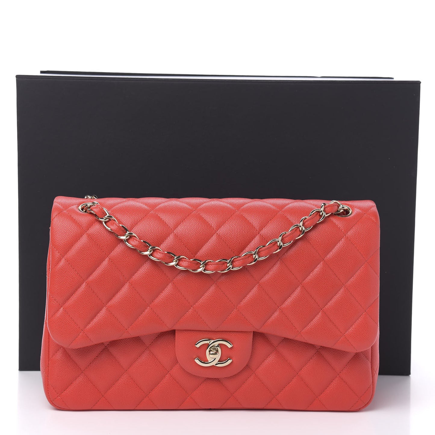 Caviar Quilted Jumbo Double Flap Red