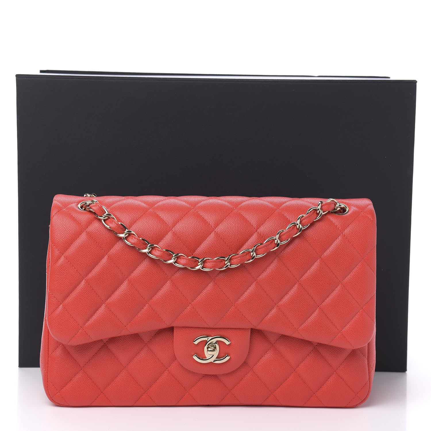 Chanel Caviar Quilted Jumbo Double Flap Red 10 of 10