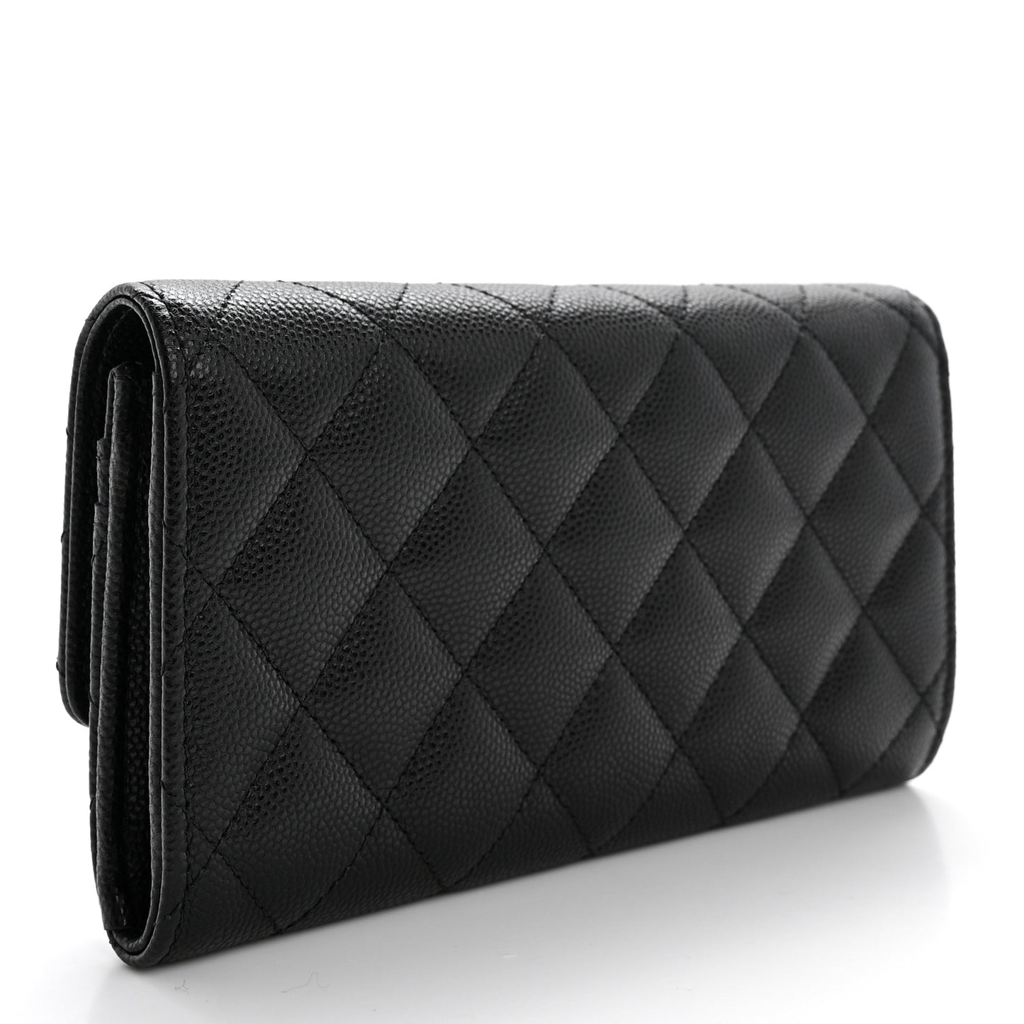 Caviar Quilted Crystal CC Large Gusset Flap Wallet Black