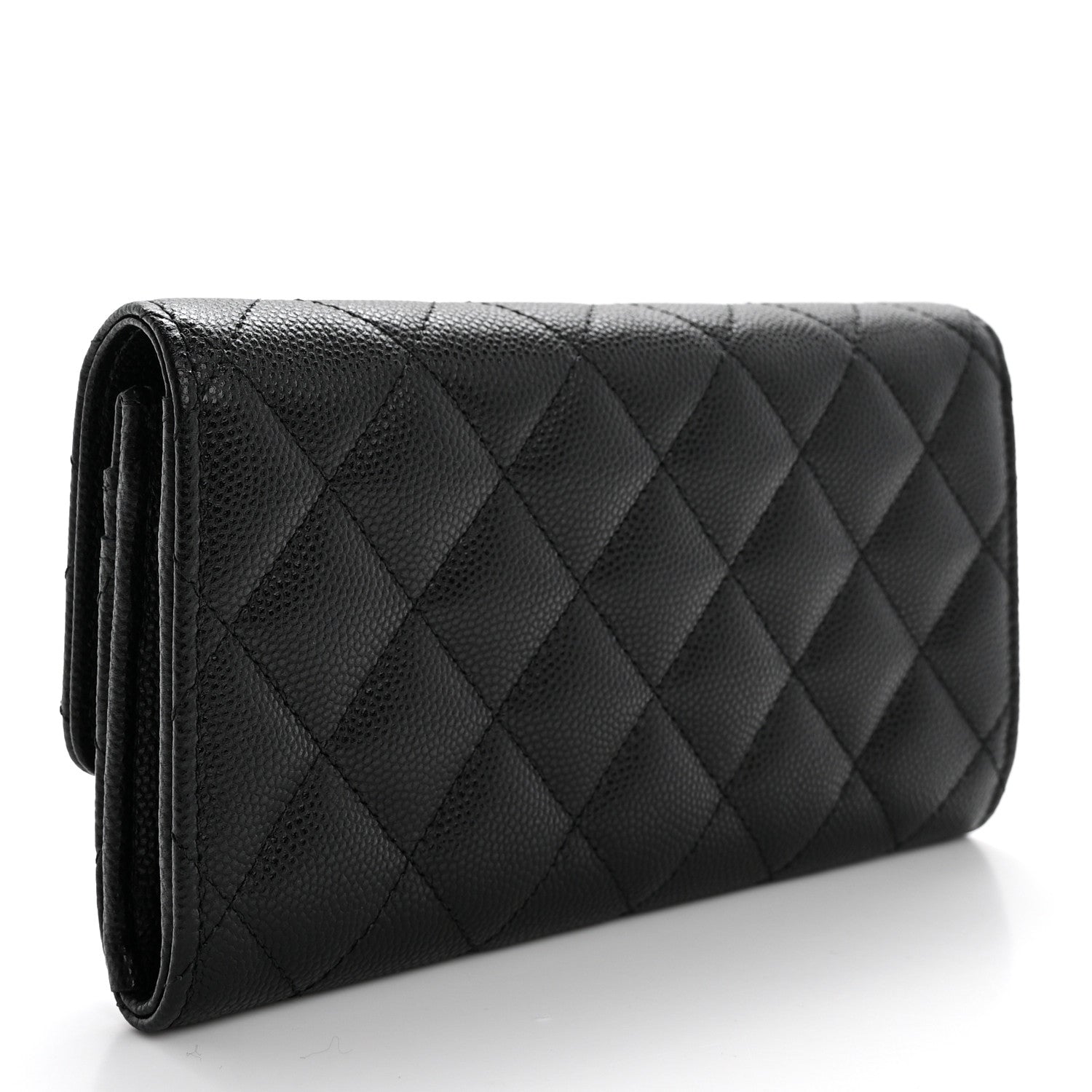 Chanel Caviar Quilted Crystal CC Large Gusset Flap Wallet Black 3 of 8