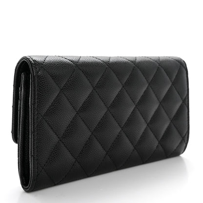 Chanel Caviar Quilted Crystal CC Large Gusset Flap Wallet Black 3 of 8