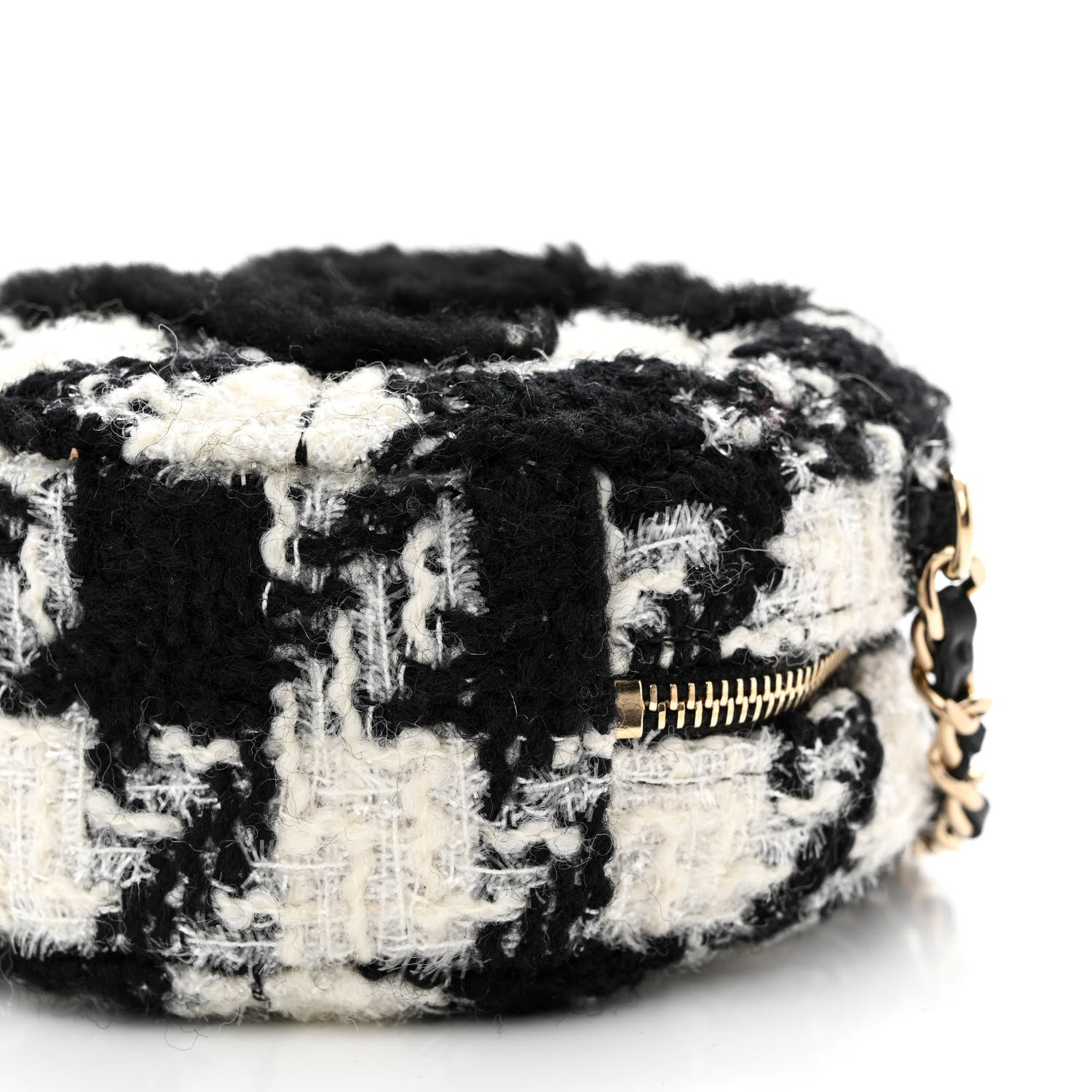 Chanel Tweed Shearling Round Clutch With Chain and Coin Purse Black and White 11 of 19