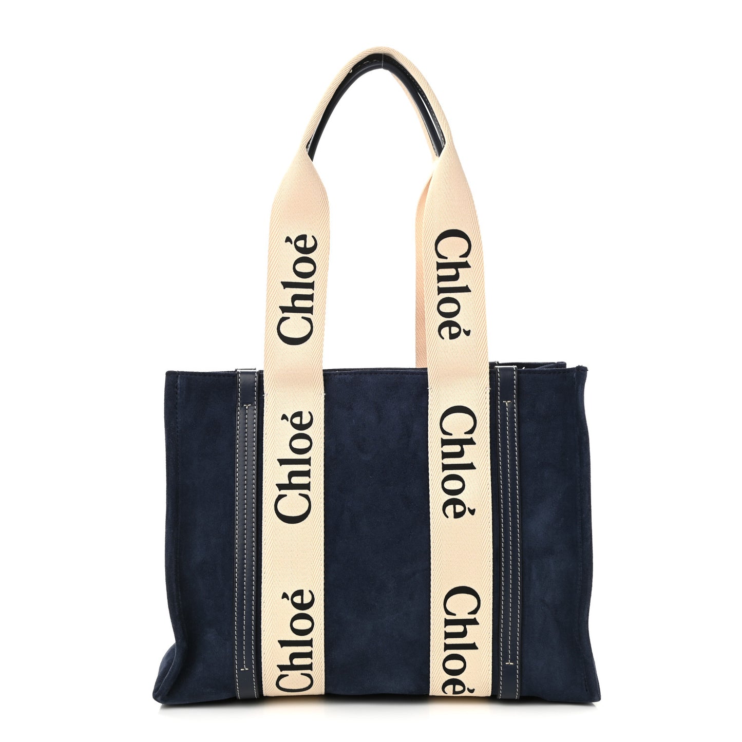 Suede Calfskin Medium Woody Ribbon Tote Navy