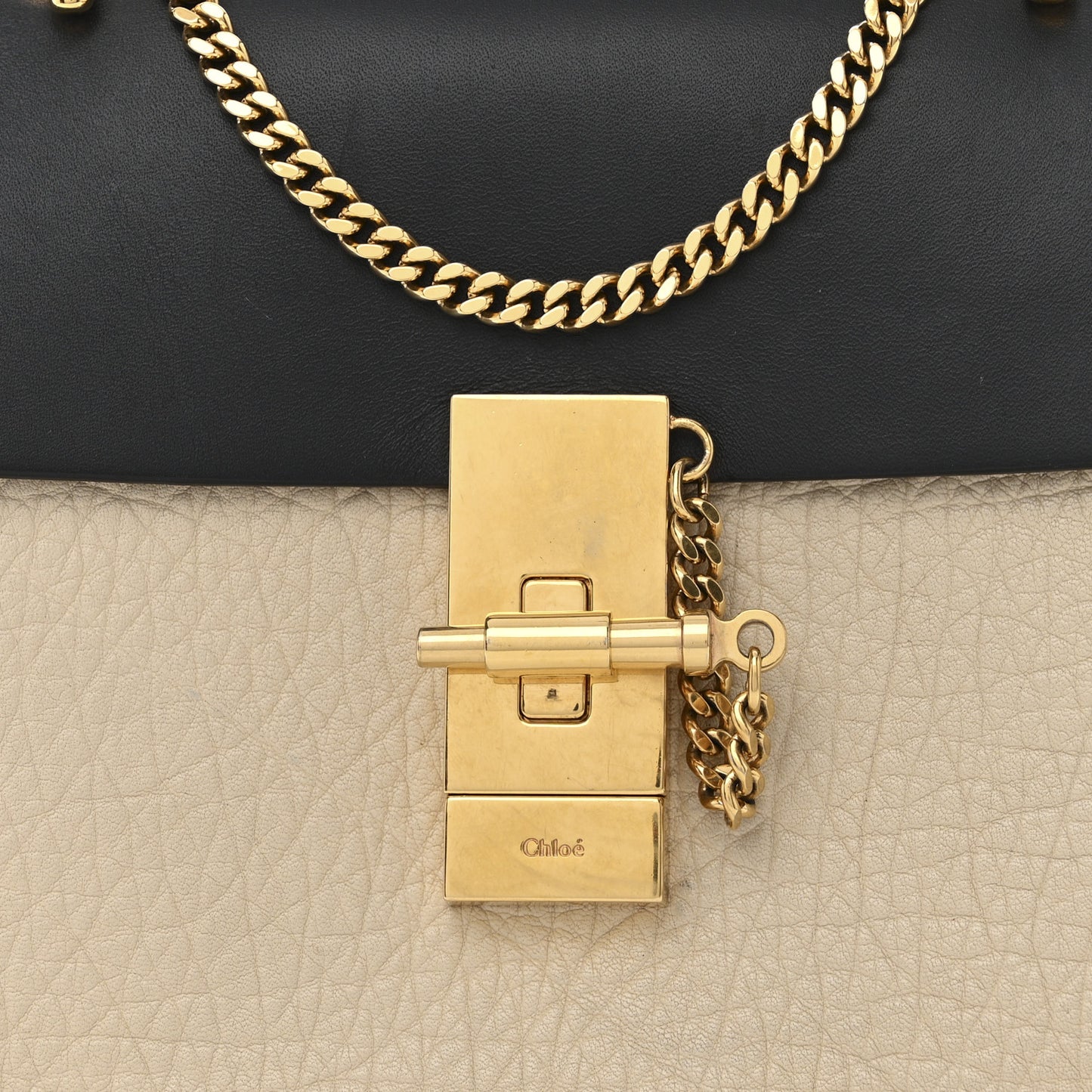 Grained Calfskin Lambskin Mini Bi-Color Drew Shoulder Bag Ivory Black