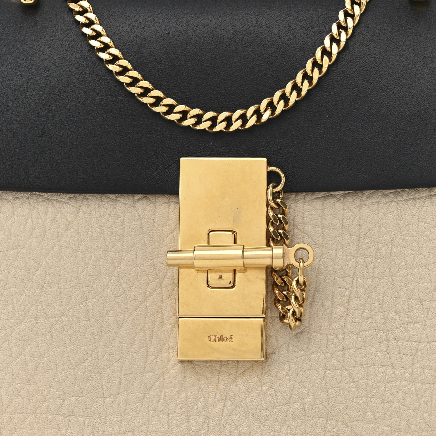 Chloe Grained Calfskin Lambskin Mini Bi-Color Drew Shoulder Bag Ivory Black 8 of 10