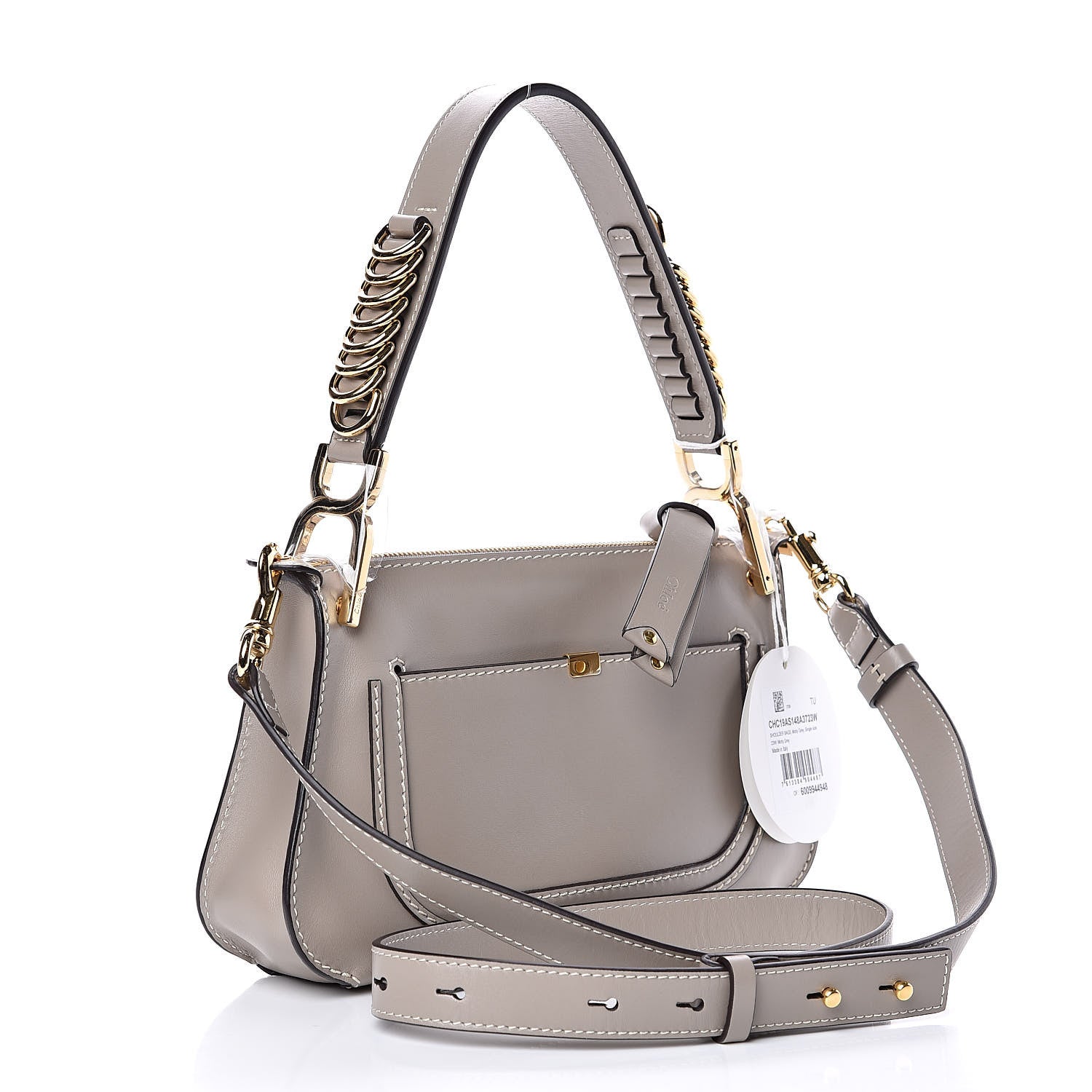 Chloe Shiny Calfskin Small Marcie Saddle Shoulder Bag Motty Grey 3 of 9