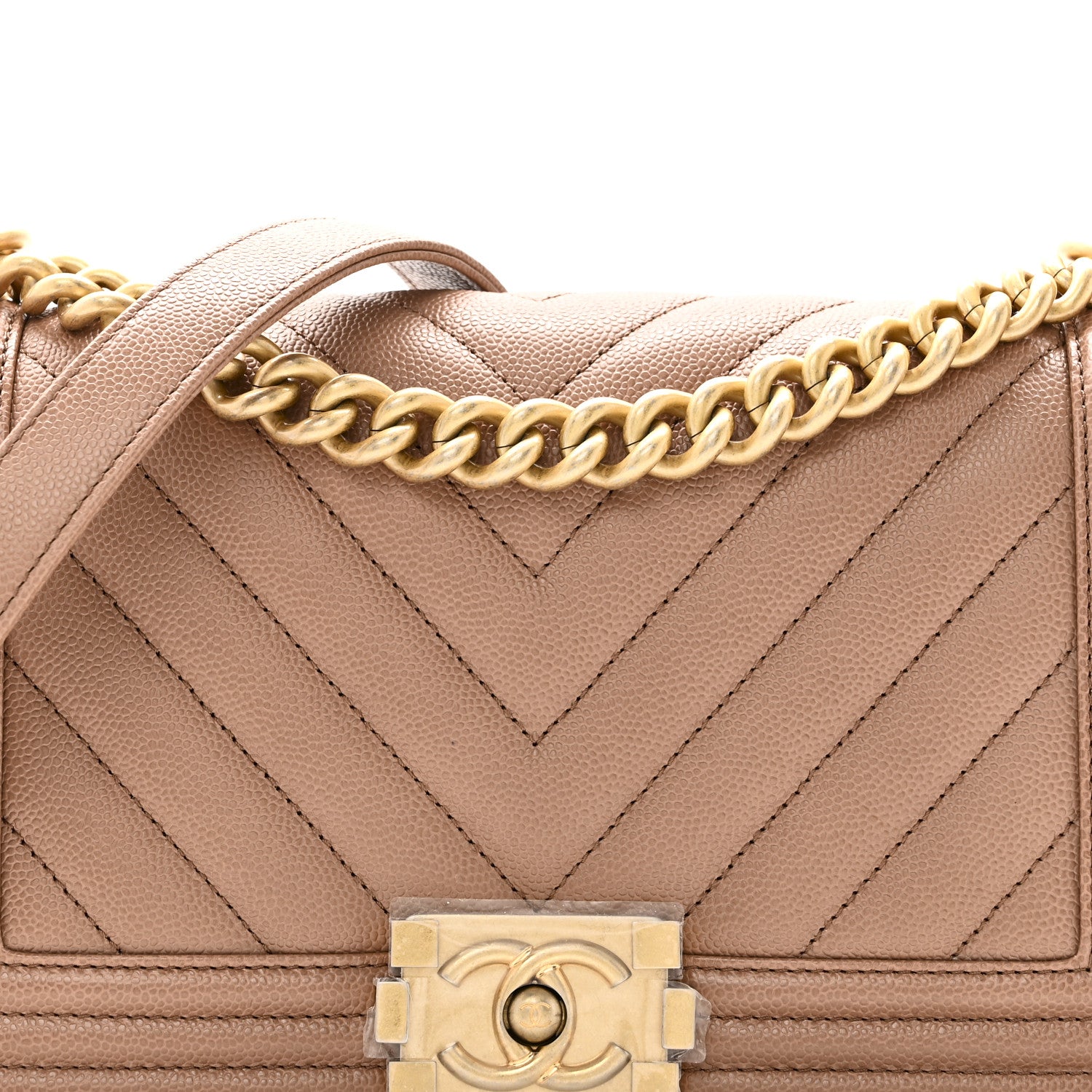 Chanel Caviar Chevron Quilted Medium Boy Flap Light Brown 8 of 10