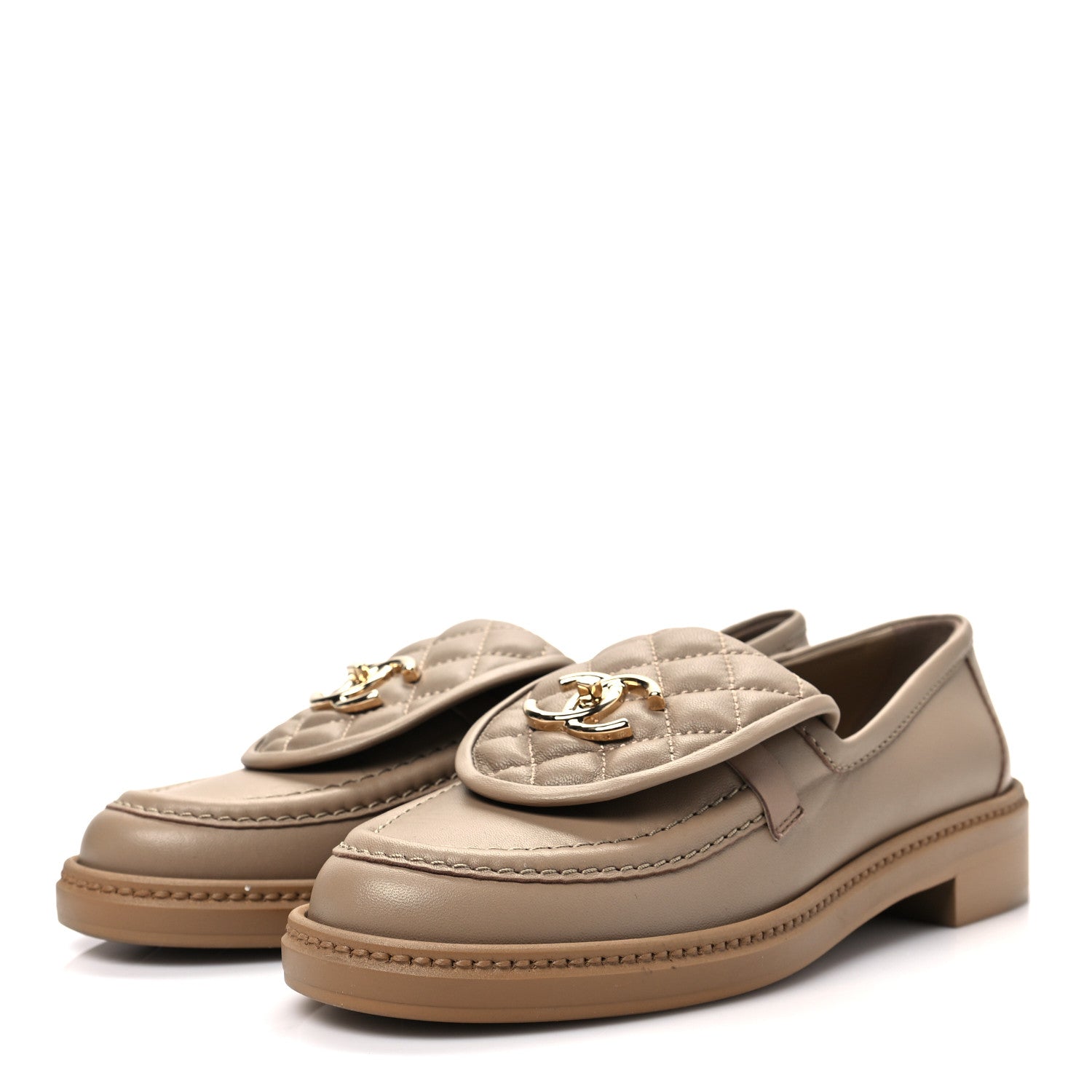 Chanel Lambskin Quilted CC Turnlock Loafers 37 Beige 3 of 8