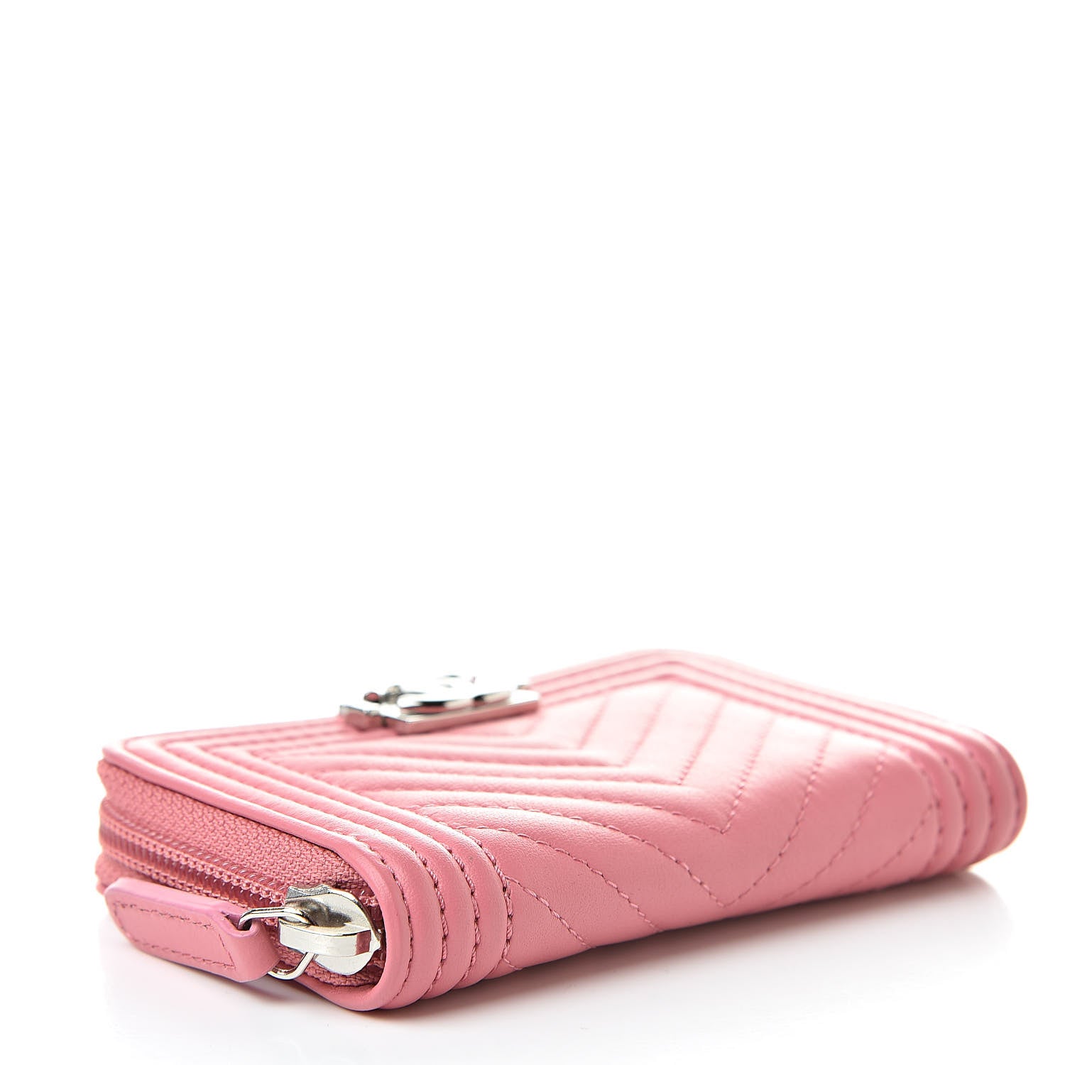 Chanel Calfskin Chevron Quilted Zip Around Boy Coin Purse Wallet Pink 4 of 7