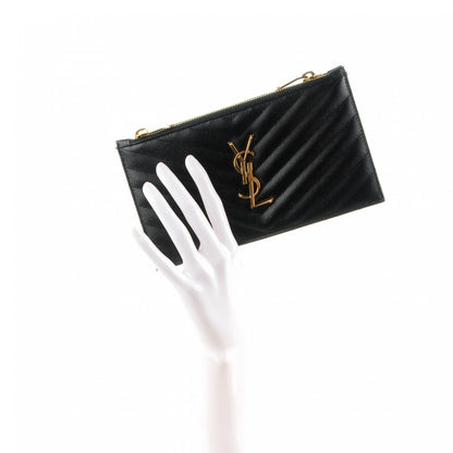 Saint Laurent Grain De Poudre Matelasse Chevron Monogram Double Zip Wallet Black 2 of 7