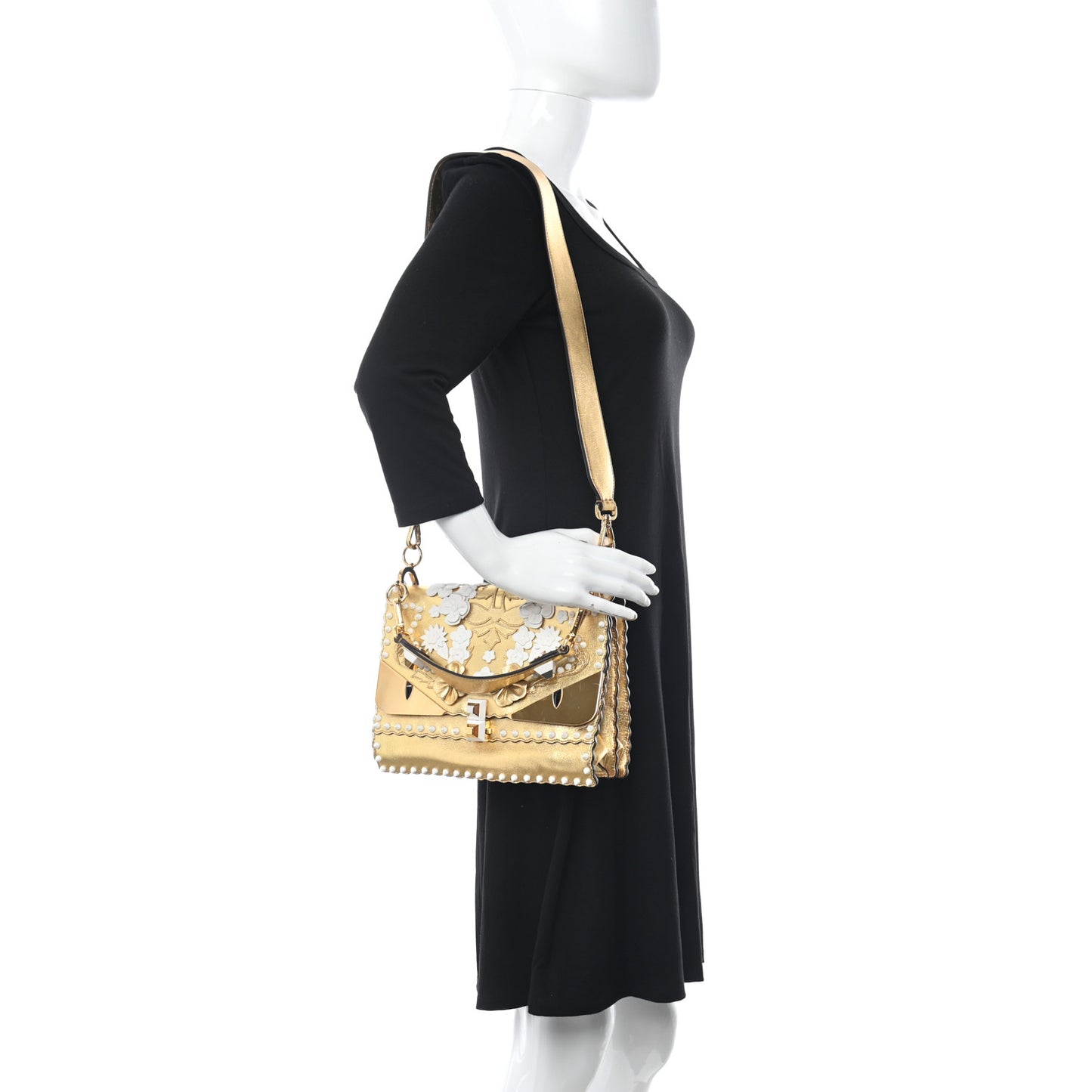 Metallic Calfskin Wonder Monster Kan I Shoulder Bag Gold