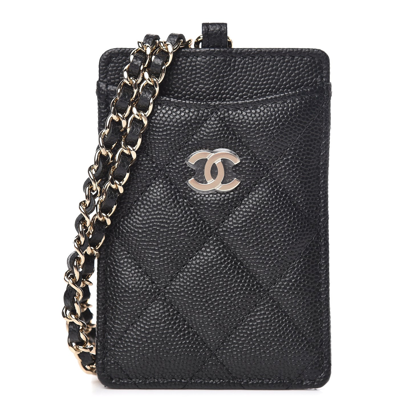 Caviar Quilted Card Holder On Chain Black