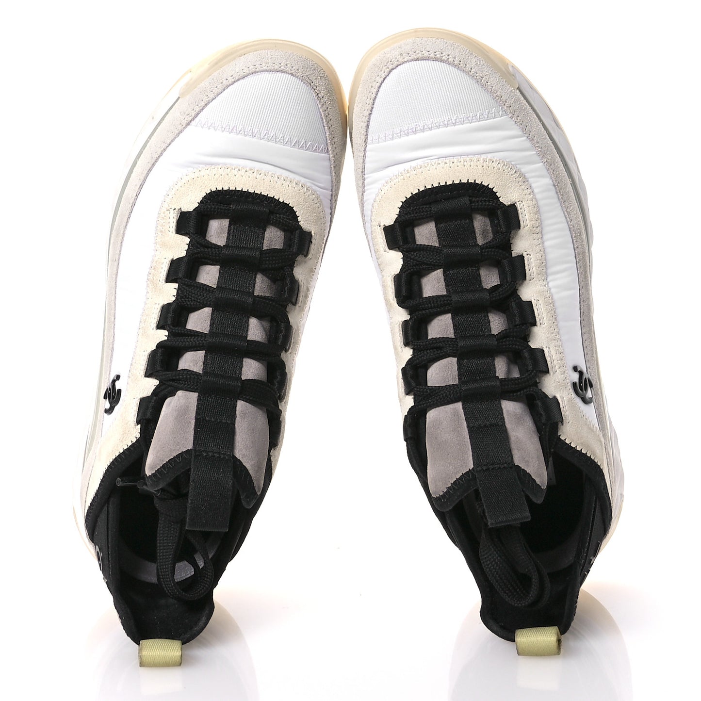 Velvet Calfskin Mixed Fibers CC Sneakers 38 White Gray Yellow