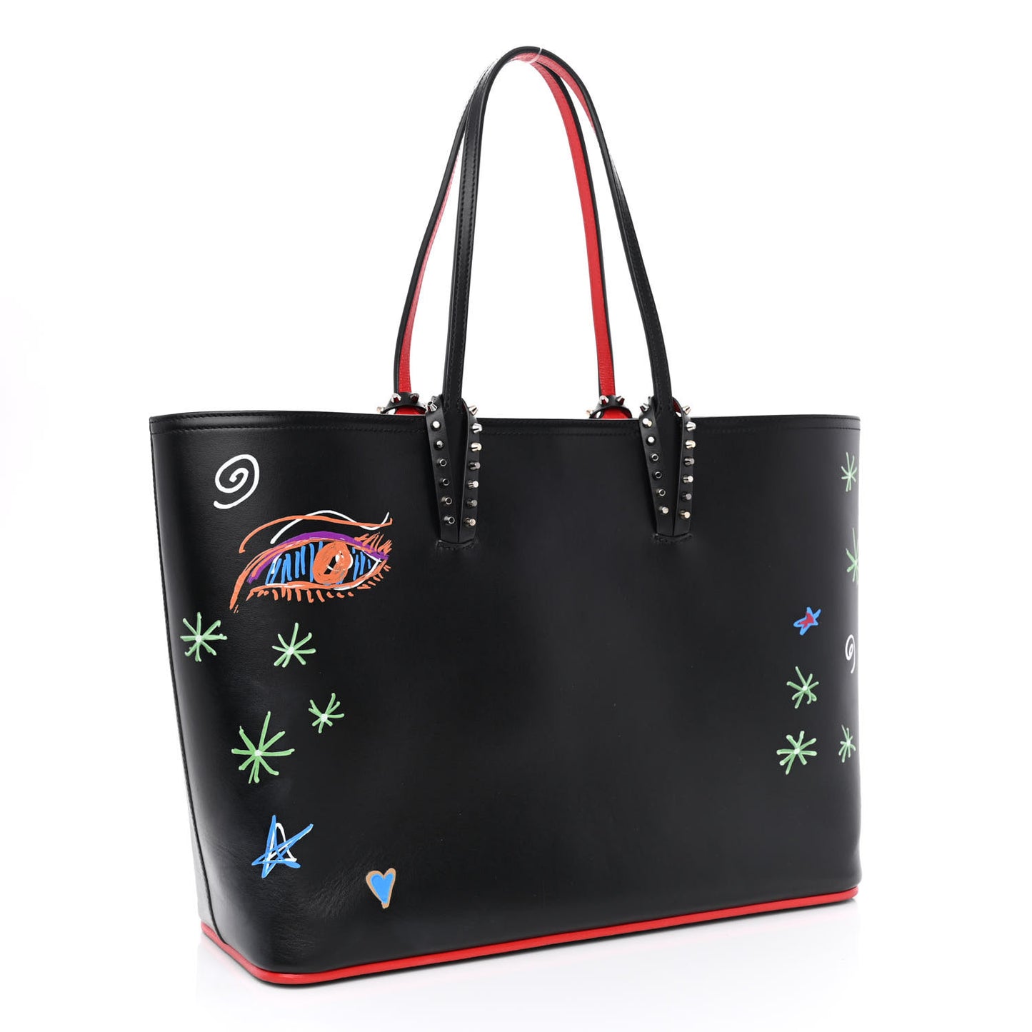 Calfskin Loubitag Spikes East West Cabata Tote Black
