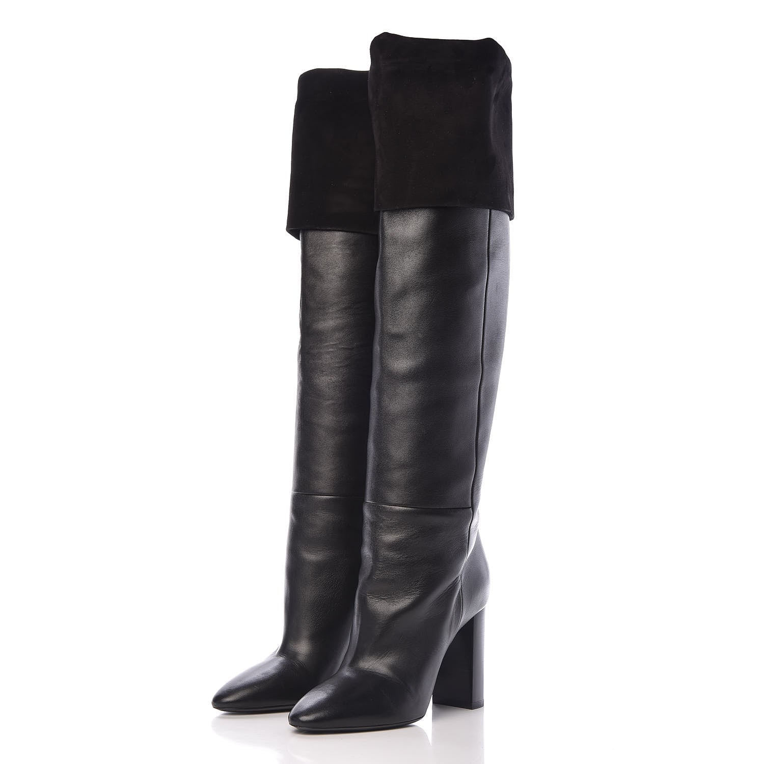 Saint Laurent Calfskin Suede Lou Knee High Boot 37 Black 3 of 8