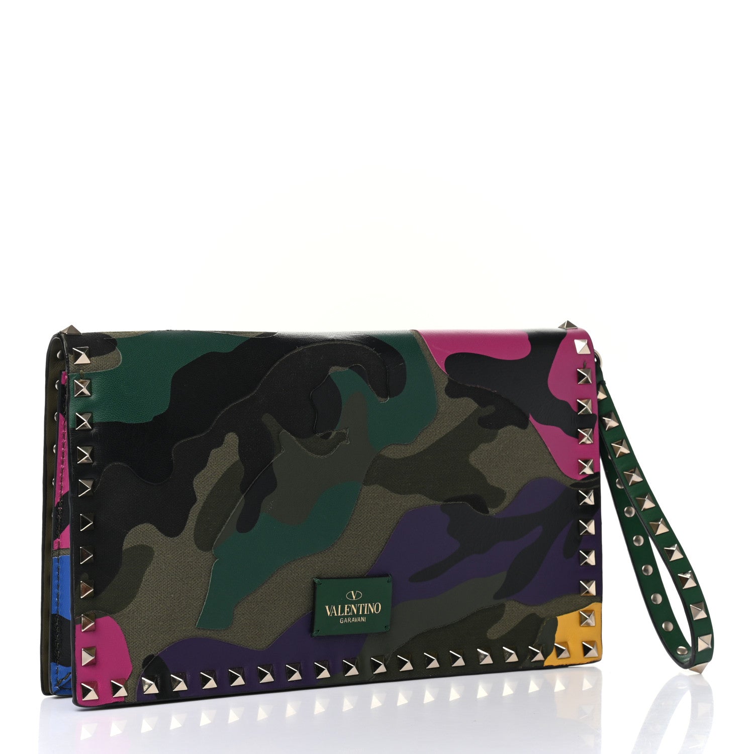 Valentino Garavani Nappa Canvas Camouflage Rockstud Wristlet Clutch Multicolor 3 of 7
