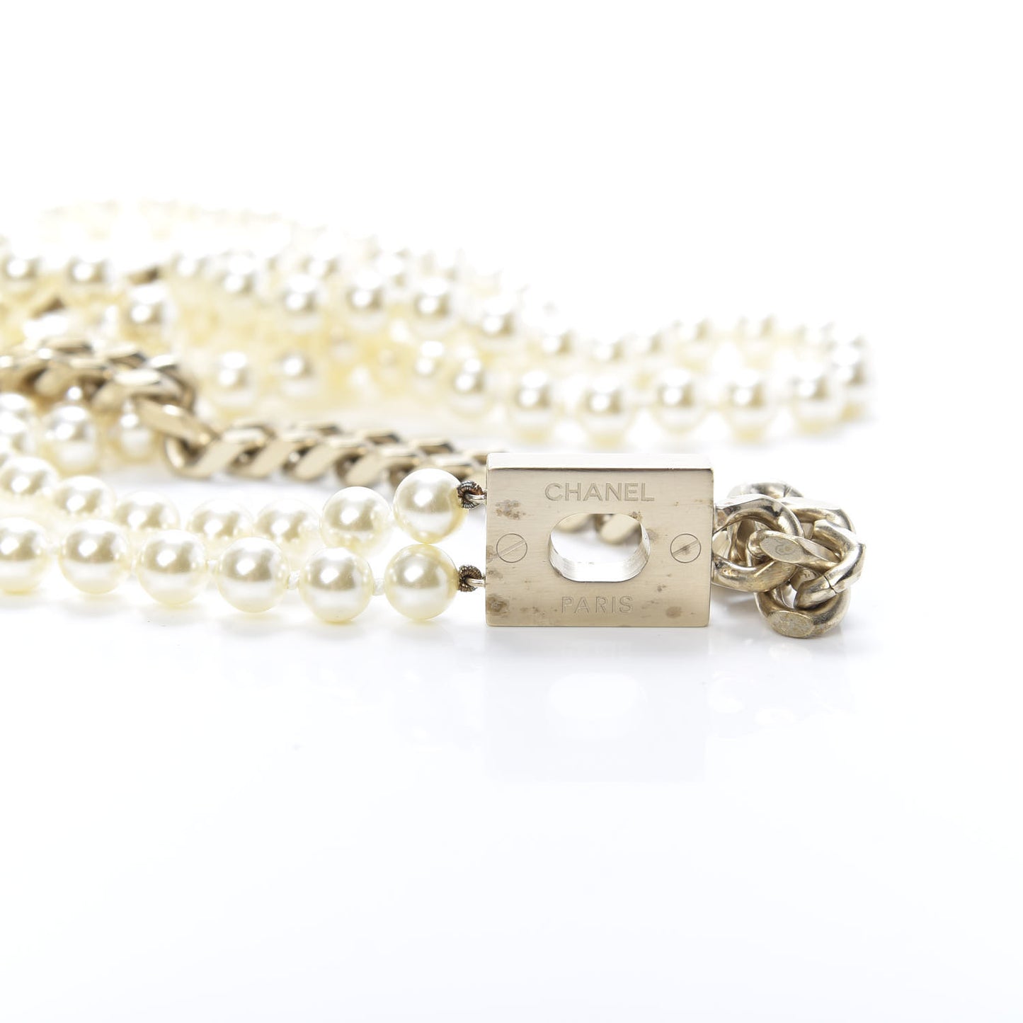 Pearl Chain CC Long Necklace Gold