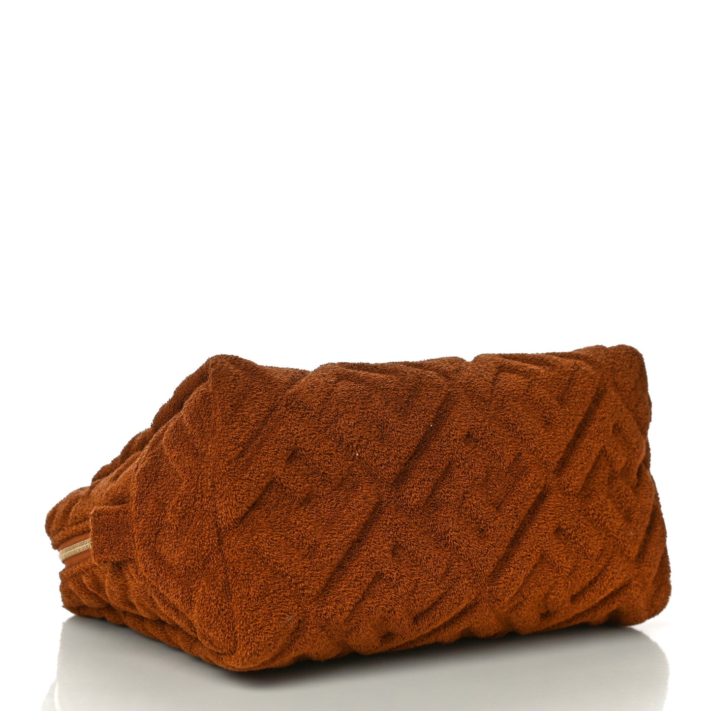 Terry Cloth Vitello Century Matte FF 1974 Embossed Medium Trapezoid Beauty Pouch Caramel