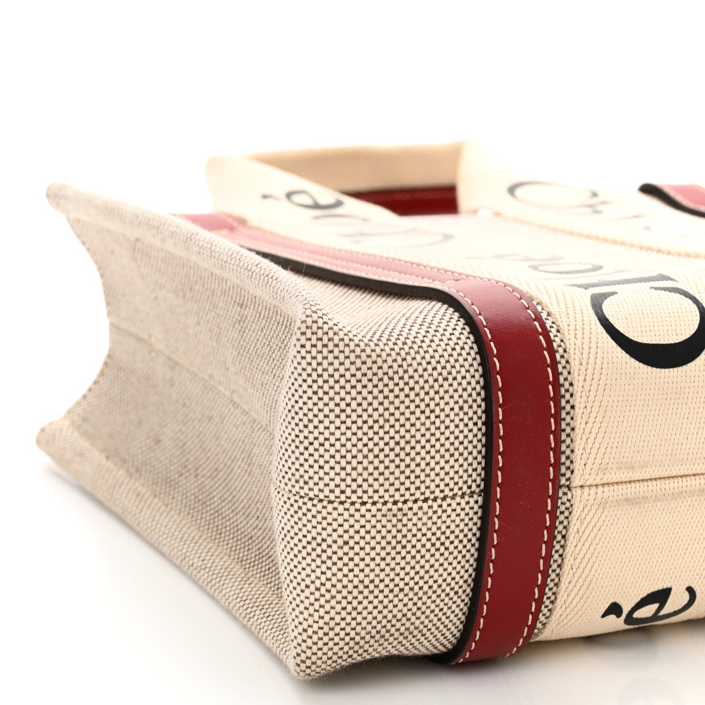 Cotton Calfskin Small Woody Ribbon Tote With Strap White Smoked Red