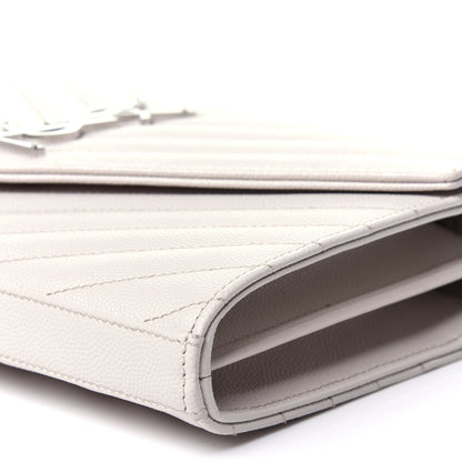 Saint Laurent Grain De Poudre Matelasse Chevron Monogram Chain Wallet Cream 8 of 12