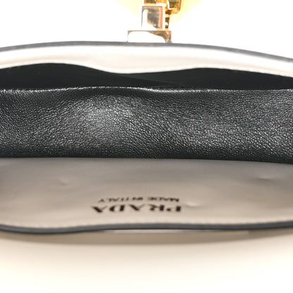 Prada Soft Calfskin Metal Triangle Logo Flap Shoulder Bag White 5 of 10