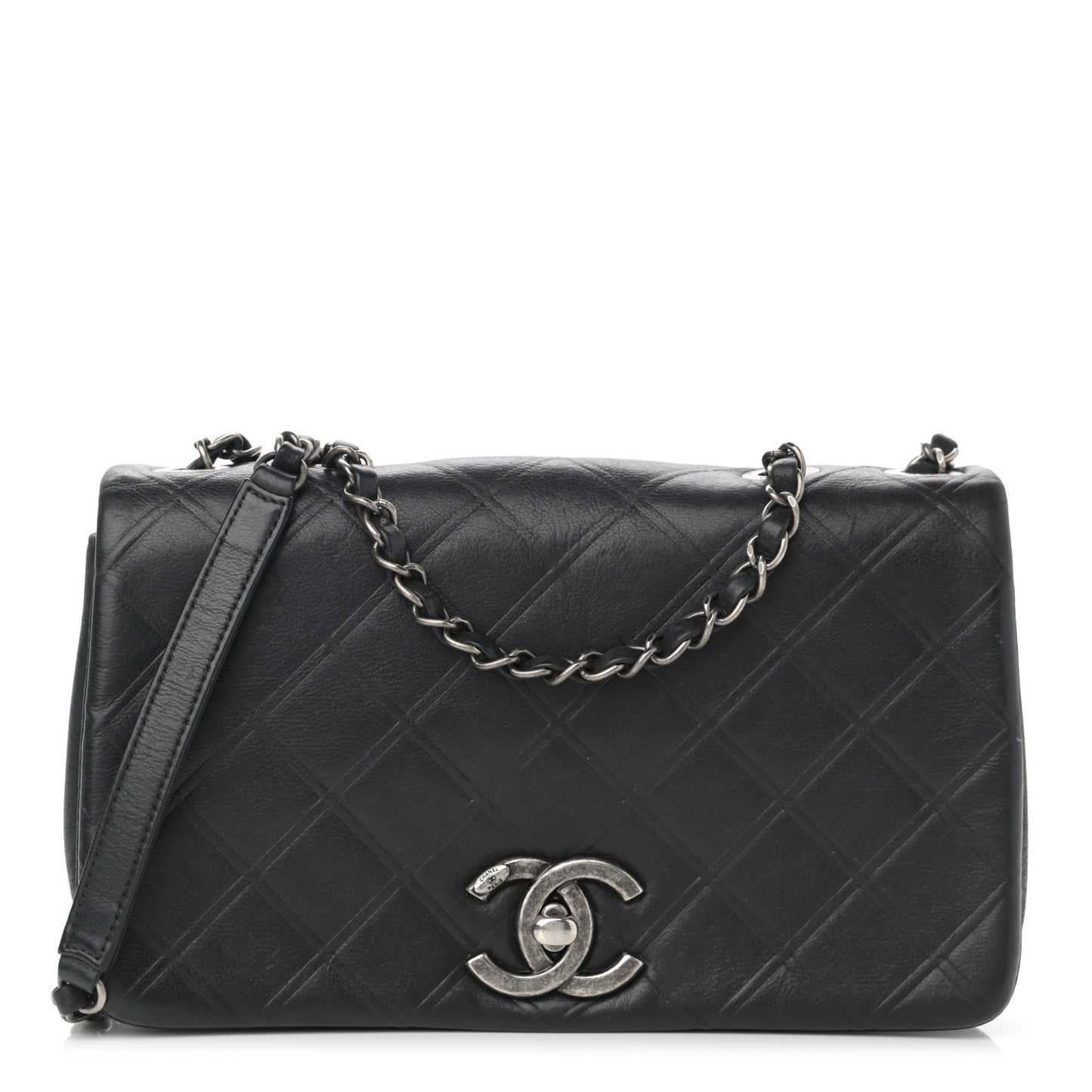 Calfskin Diamond Embossed New Chic Flap Black