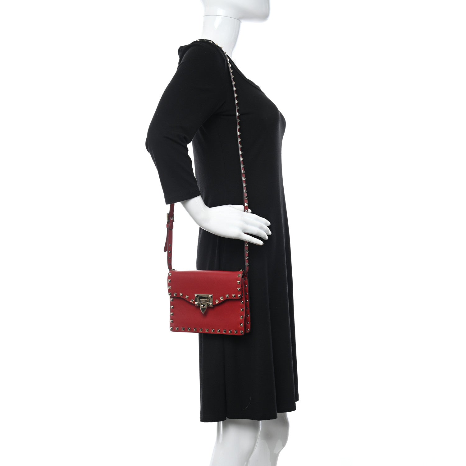 Valentino Garavani Pebbled Calfskin Medium Rockstud Flip Lock Crossbody Bag Red 2 of 10