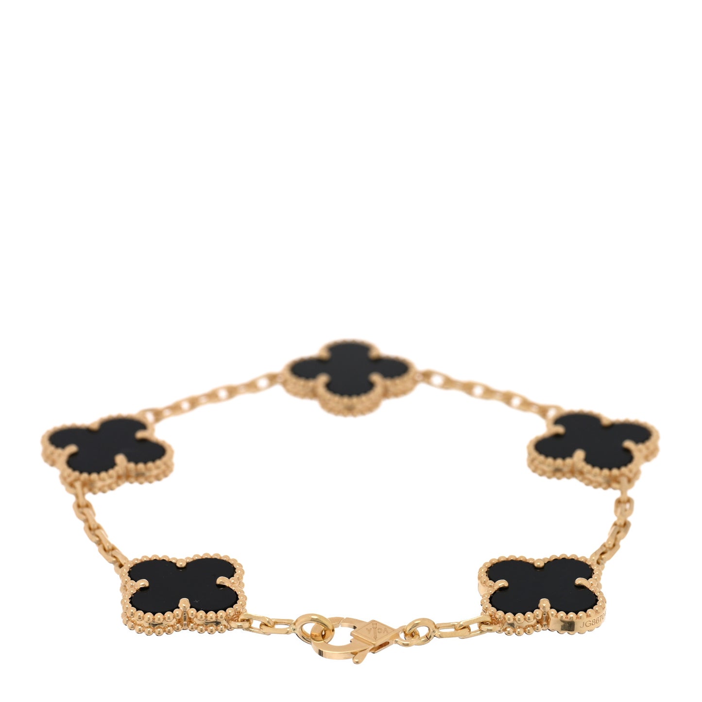 18K Yellow Gold Black Onyx 5 Motifs Vintage Alhambra Bracelet