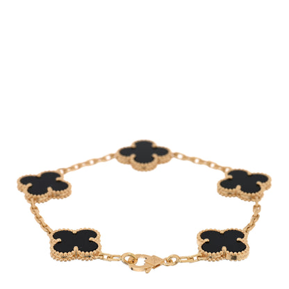 Van Cleef & Arpels 18K Yellow Gold Black Onyx 5 Motifs Vintage Alhambra Bracelet 2 of 3