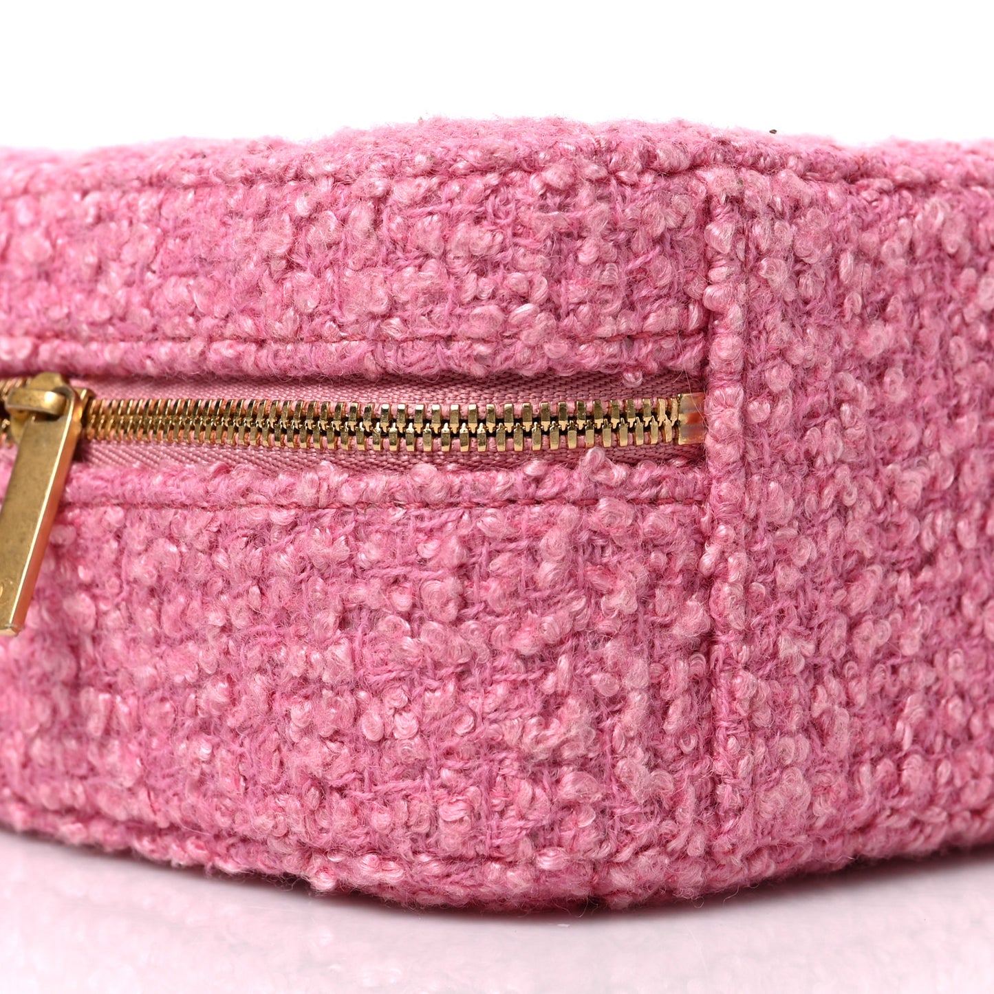 Tweed Quilted Top Handle Small Vanity Case Pink