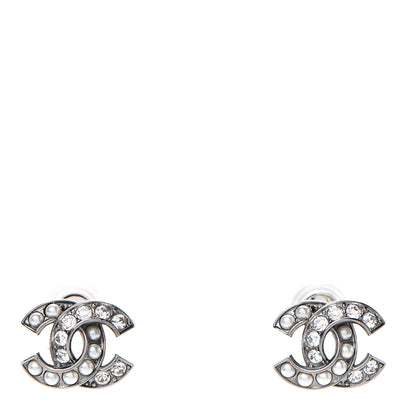 Chanel Pearl Crystal CC Earrings Ruthenium 1 of 5