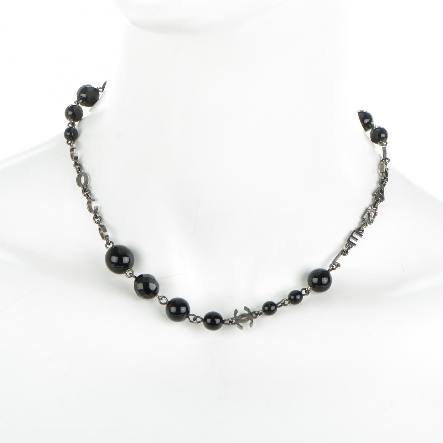 Ruthenium Bead CC Necklace Black