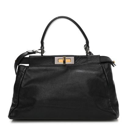 Fendi Goatskin Zucca Medium Peekaboo Iconic Satchel Black Tobacco 1 of 10