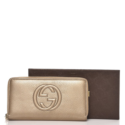 Gucci Metallic Pebbled Calfskin Soho Zip Around Wallet Golden Beige 8 of 8